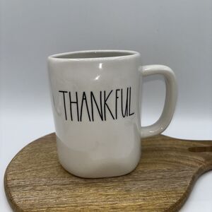 Rae Dunn THANKFUL Cup Thanksgiving Artisan Collection Farmhouse White Mug NWOT